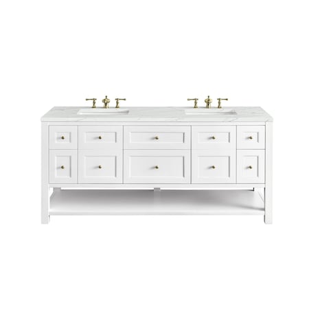 James Martin Vanities Breckenridge 72in Double Vanity, Bright White w/ 3 CM Ethereal Noctis Top 330-V72-BW-3ENC